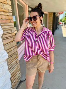 Katy Magenta & Taupe Blouse    