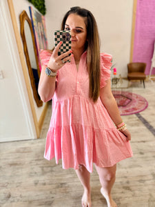 Lovely Pink Stripe Ruffle Dress