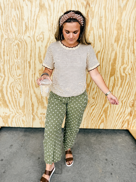 Aubrey Scalloped Striped Knit Tee – Cream & Mocha