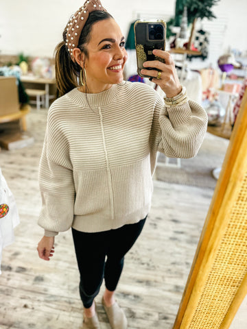 Taupe Ribbed Knitted Sweater    