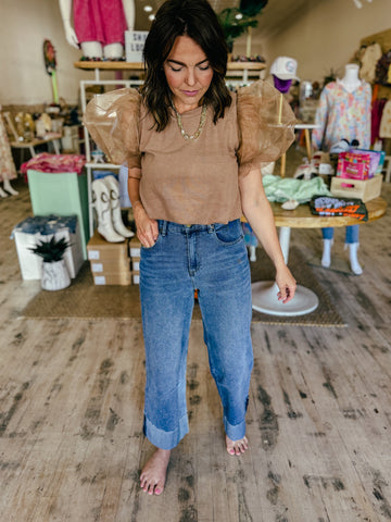 Megan Wide Leg Cuffed Denim
