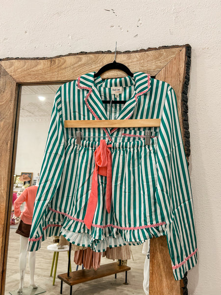 Stripe Embroidered Holiday PJ Set PREORDER