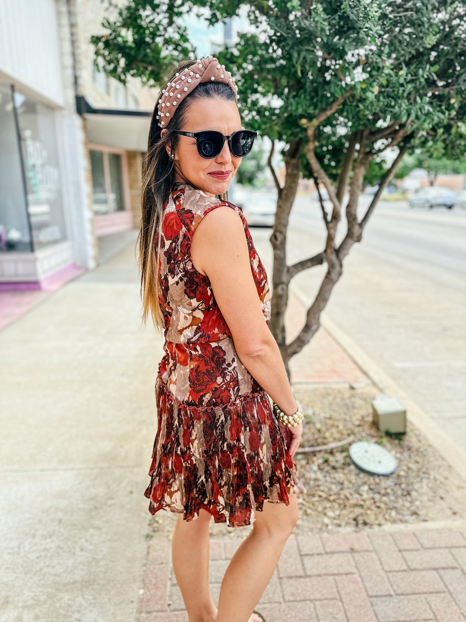 Rust and Maroon Floral Dress