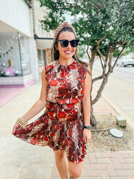 Rust and Maroon Floral Dress    