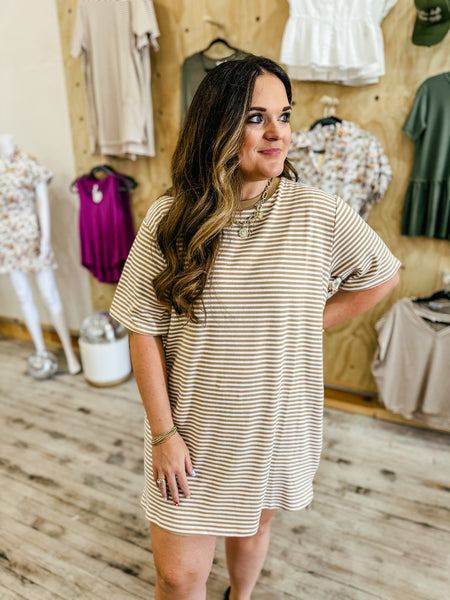 Taupe Stripe Teeshirt Dress    