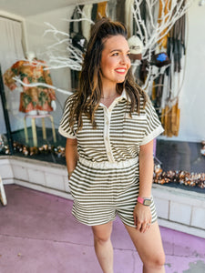 Olive Striped Romper    