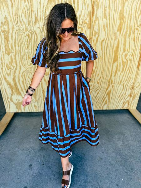 Chloe Chocolate & Blue Stripe Maxi