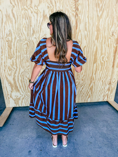 Chloe Chocolate & Blue Stripe Maxi