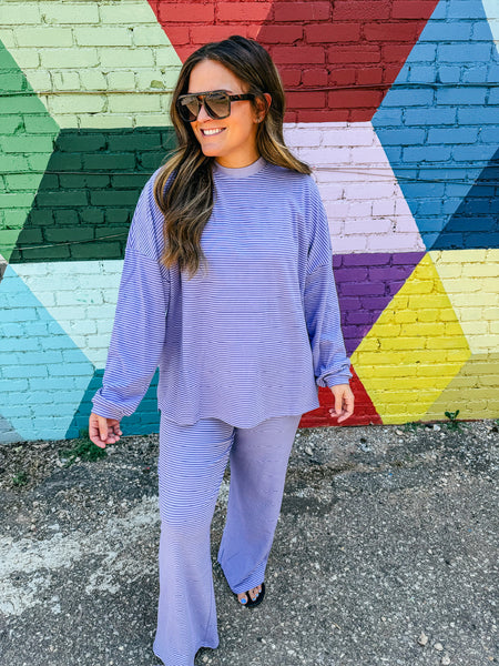 Levi Long Sleeve Stripe Set Small Purple