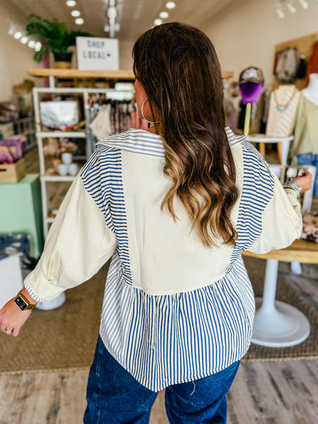 Mixed Moment Navy Blouse