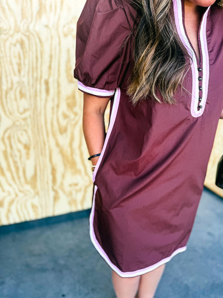 Chocolate Dress with Contrast Neck