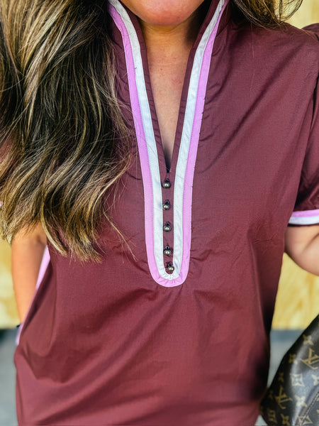 Chocolate Dress with Contrast Neck