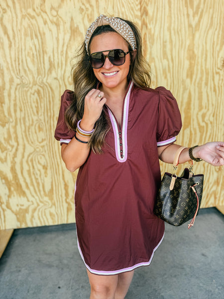 Chocolate Dress with Contrast Neck