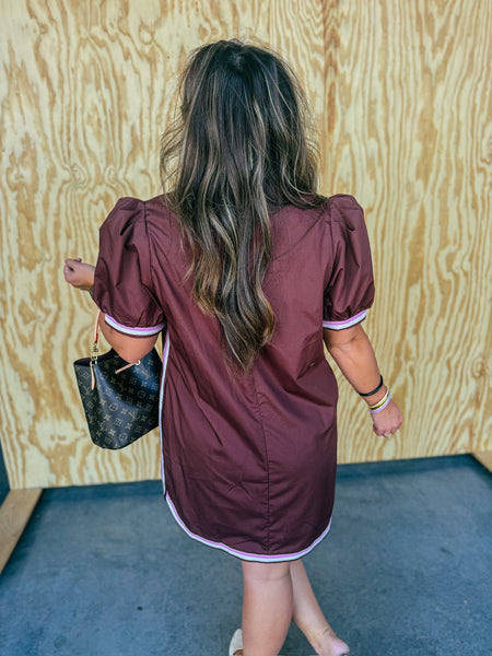 Chocolate Dress with Contrast Neck