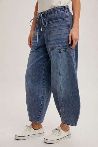 Ellie Drawstring Barrel Jeans