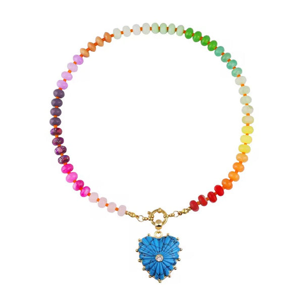 Scalloped Heart Candy Necklace Santorini Blue