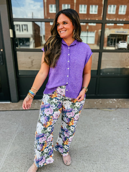 Romantic Bloom Multi-Color Floral Stretch Denim Micro Barrel Pants