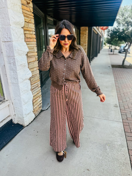 Polkadot Waffle Collared Top