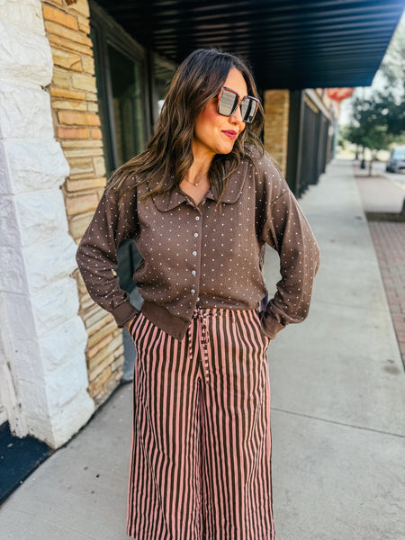 Polkadot Waffle Collared Top
