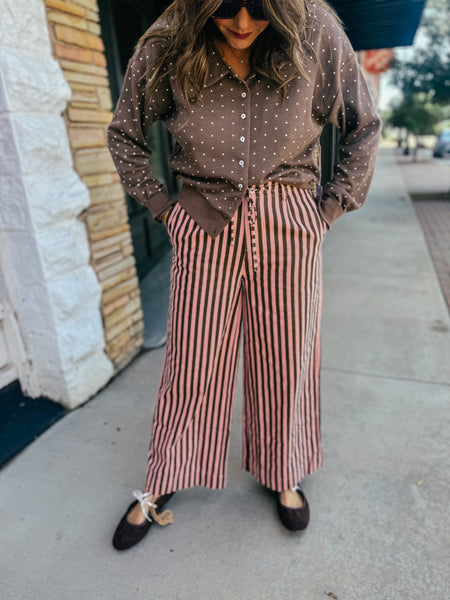 Sienna Striped High-Rise Wide Leg Pants – Blush & Chocolate