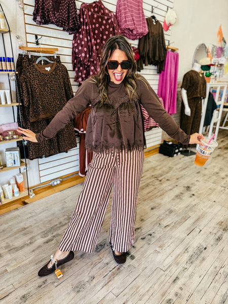Sienna Striped High-Rise Wide Leg Pants – Blush & Chocolate