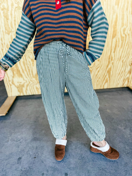 Gingham Forest Easy-Wear Barrel Leg Pants
