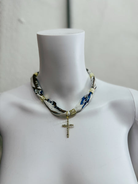 Rich Scarf Charm Necklace Bezel Cross