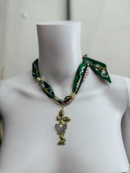 Rich Scarf Charm Necklace Triple Butterfly