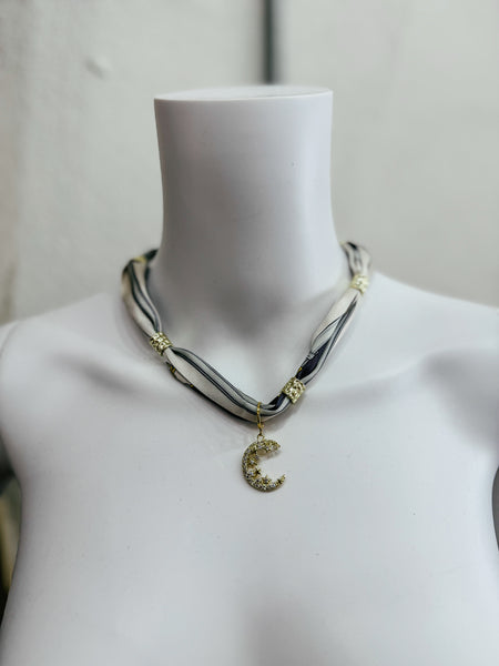 Rich Scarf Charm Necklace Starry Moon
