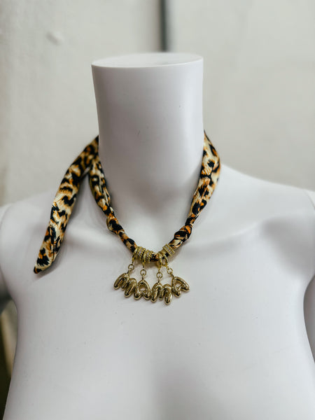 Rich Scarf Charm Necklace Cheetah Mama