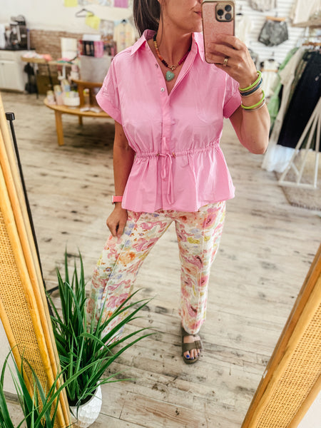 Bubblegum Pink Cinch Blouse