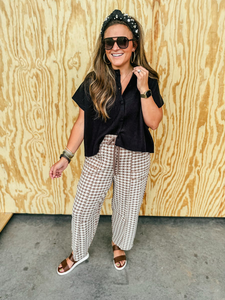 Katy Tan Gingham Utility Pants