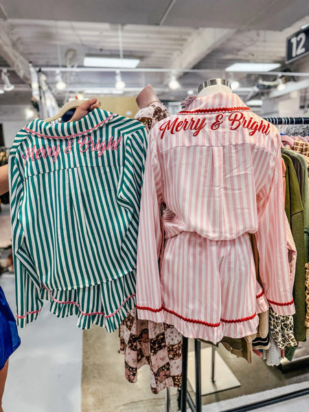 Stripe Embroidered Holiday PJ Set PREORDER