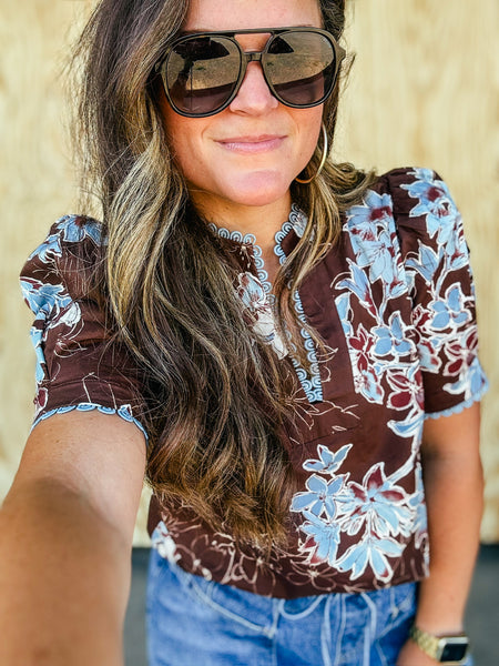 Brown and Blue Blouse