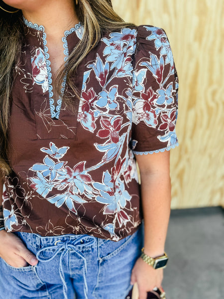 Brown and Blue Blouse