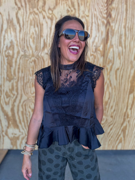 Midnight Kiss Satin Peplum Blouse