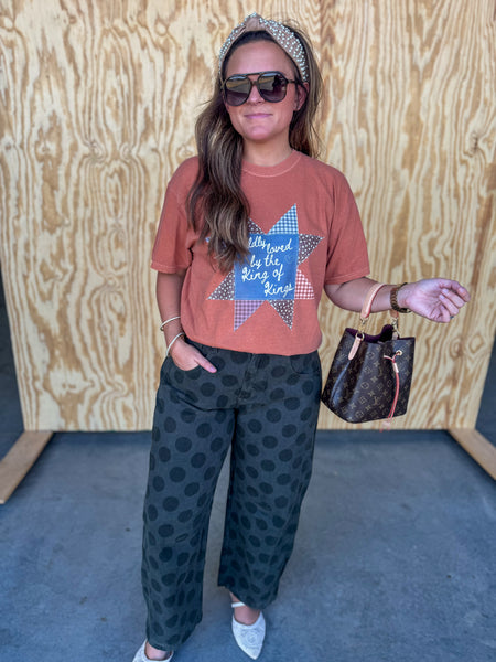 Olive Barrel Denim with Polka Dots
