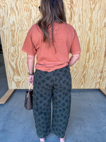 Olive Barrel Denim with Polka Dots