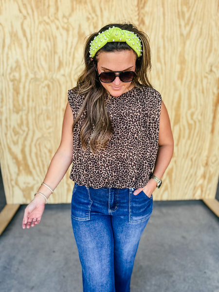 Wild Card Leopard Draped Sleeveless Knit Top