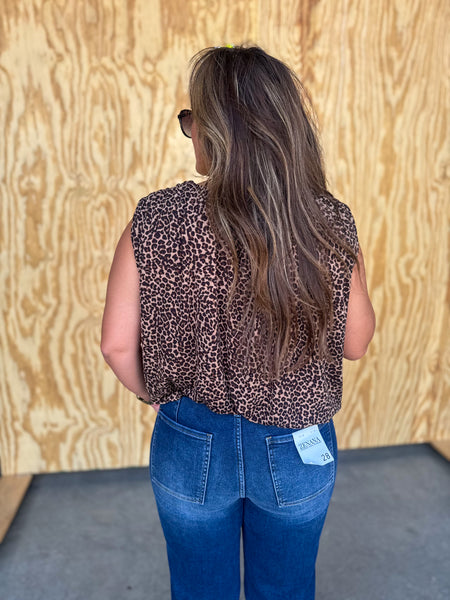 Wild Card Leopard Draped Sleeveless Knit Top