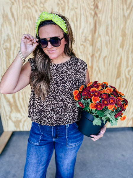 Wild Card Leopard Draped Sleeveless Knit Top