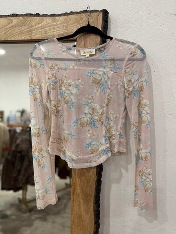 Floral Print Mesh Layering Top