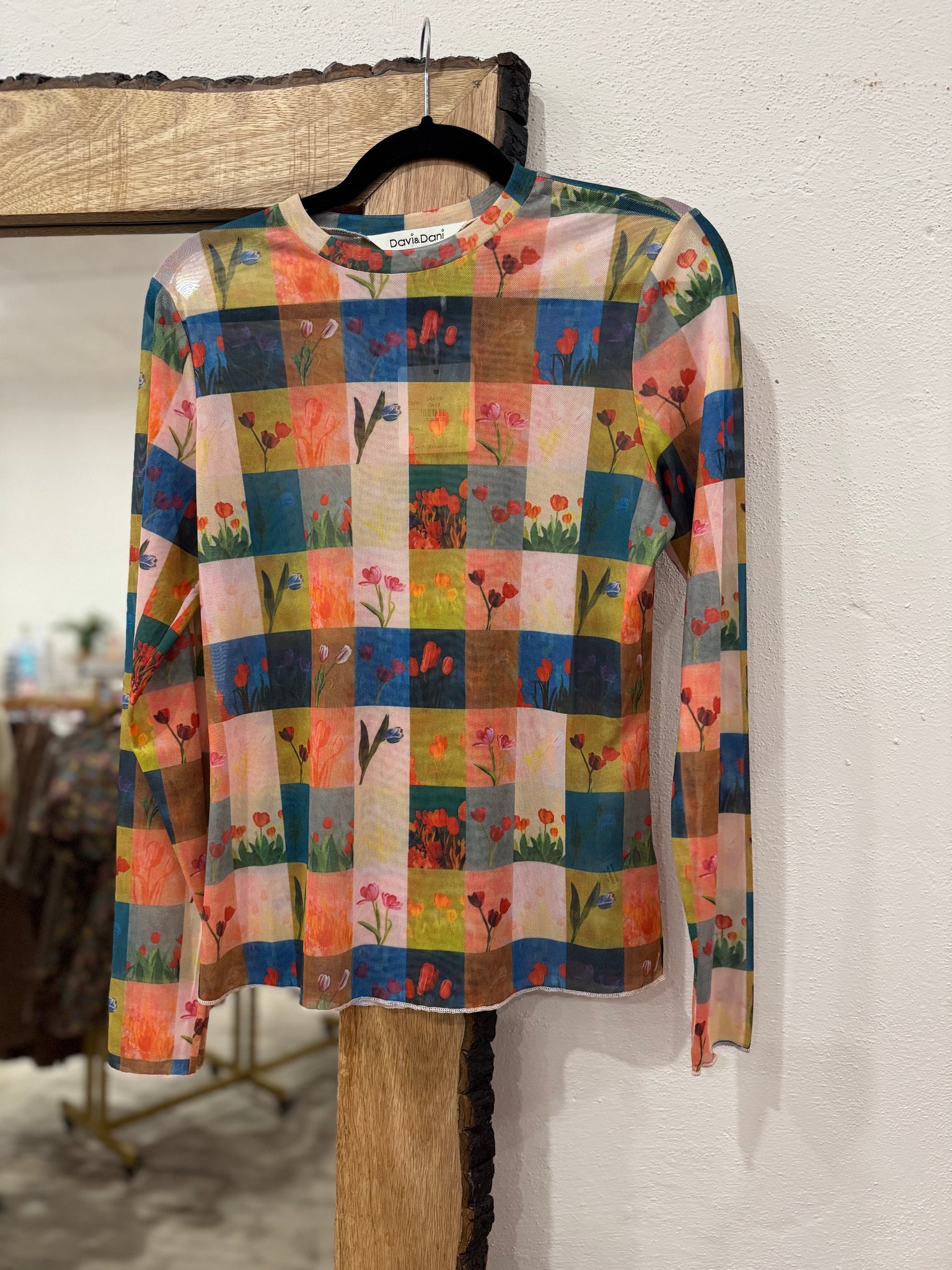 Checkered Floral Sheer Top