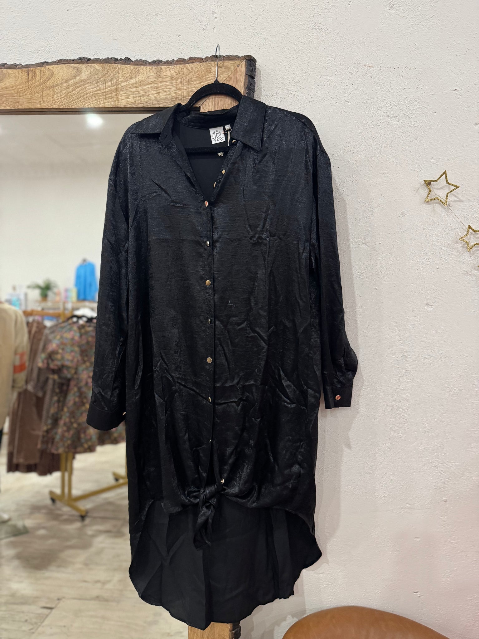 Metallic Black Collared Shirtdress