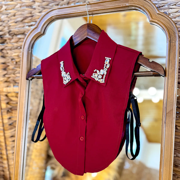 Faux Fancy Collar (dickies) Maroon with Rhinestone
