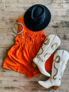 Viral Tie Romper Small Orange