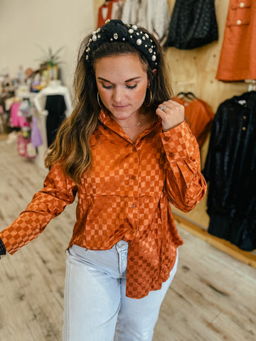 Rust checkered satin
