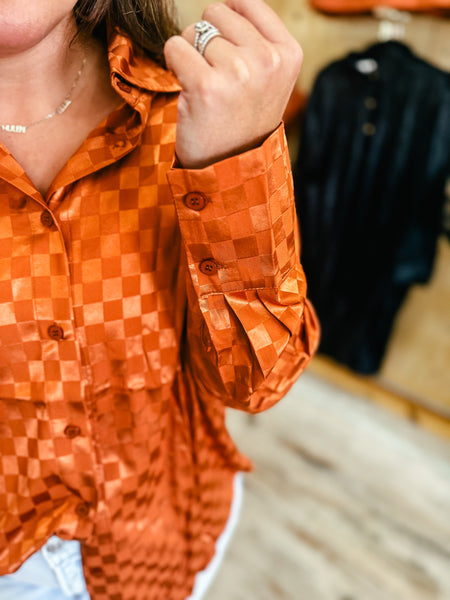 Rust checkered satin