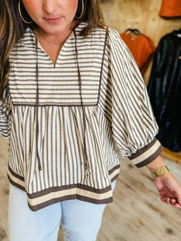 Mocha Mousse Stripe Blouse
