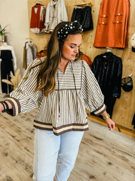 Mocha Mousse Stripe Blouse